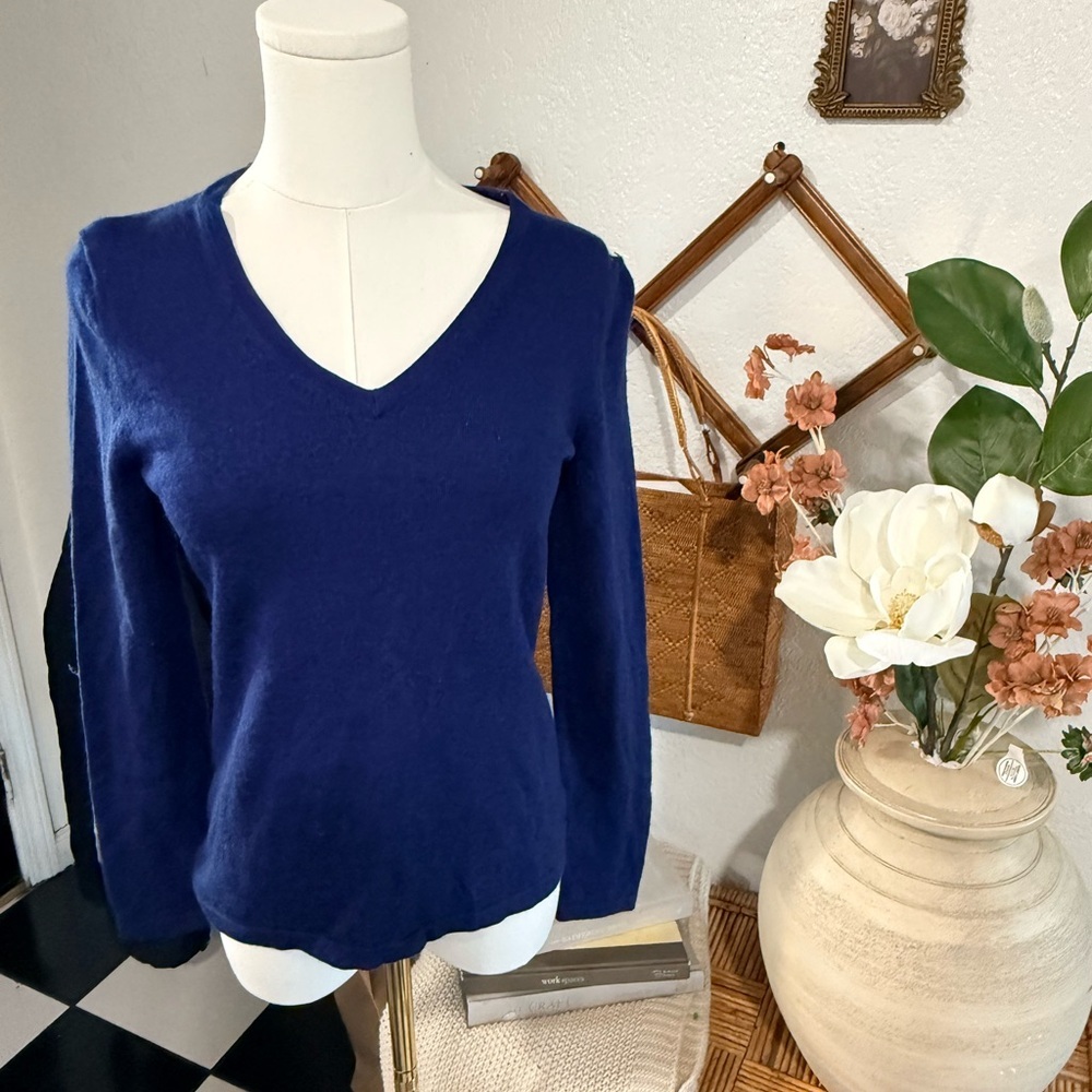 Lord & Taylor Deep Blue V-Neck Sweater
